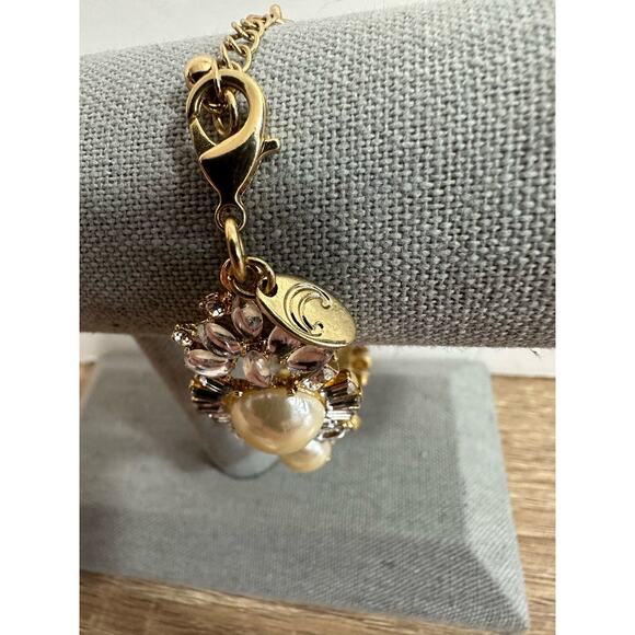 Charming Charlie Pearl & Rhinestone Bracelet Goldtone Lobster Claw Closure Spark - Picture 7 of 10